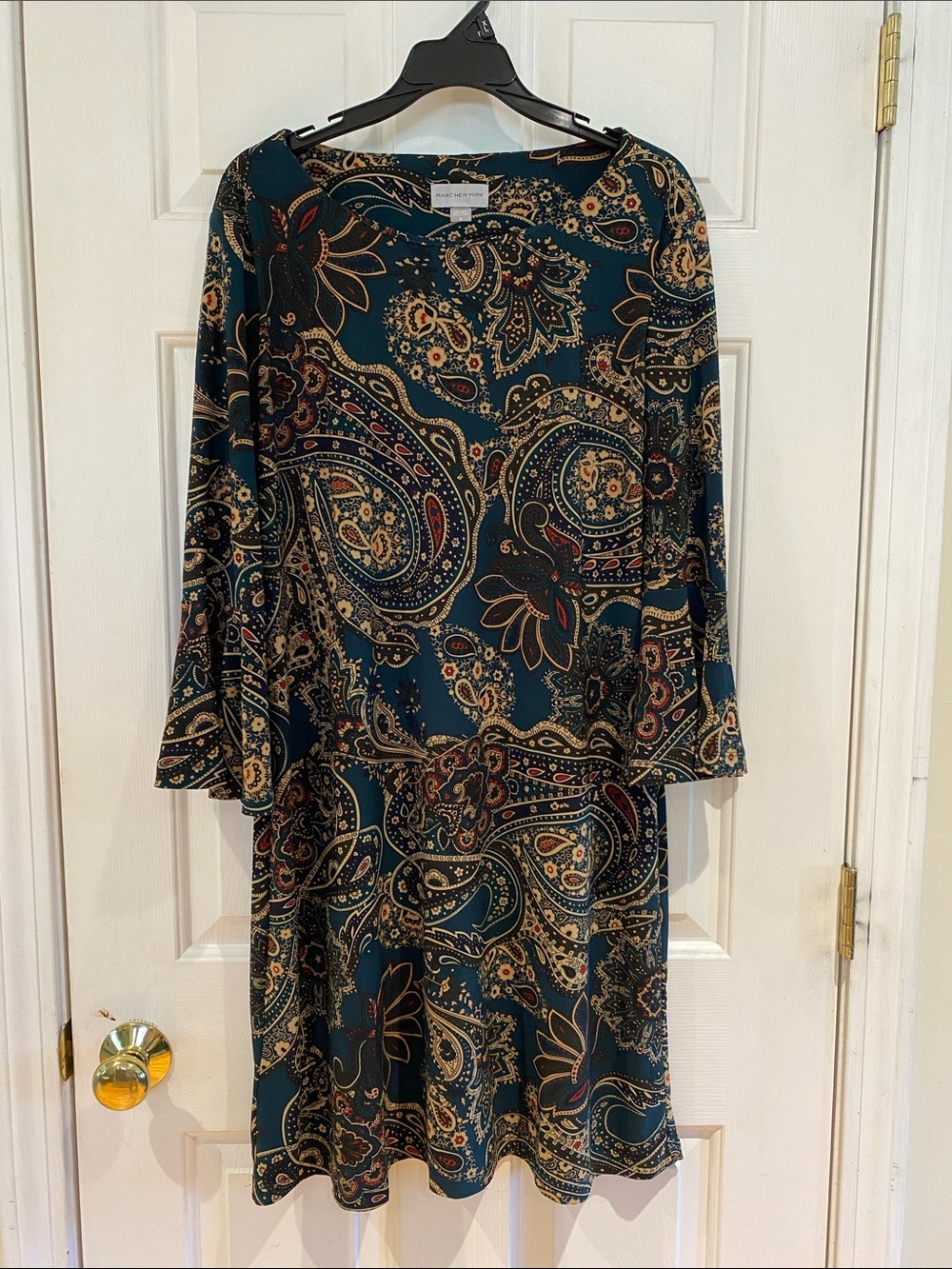 Marc New York Teal Paisley Long-Sleeve Dress